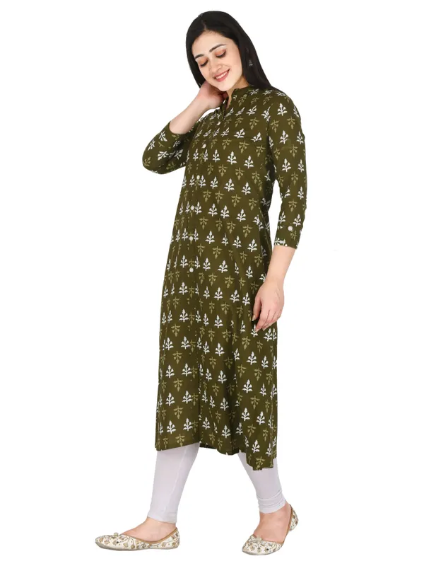Green_Jaipuri_Motif_Printed_Pure_Cotton_A-Line_Kurta