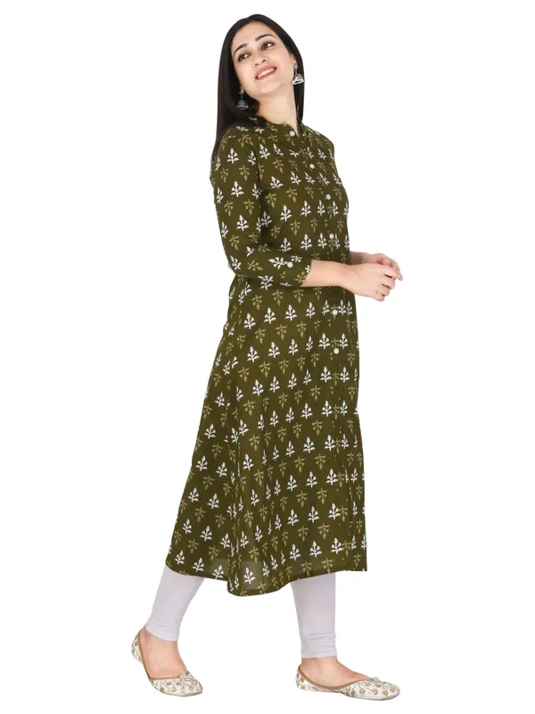 Green_Jaipuri_Motif_Printed_Pure_Cotton_A-Line_Kurta