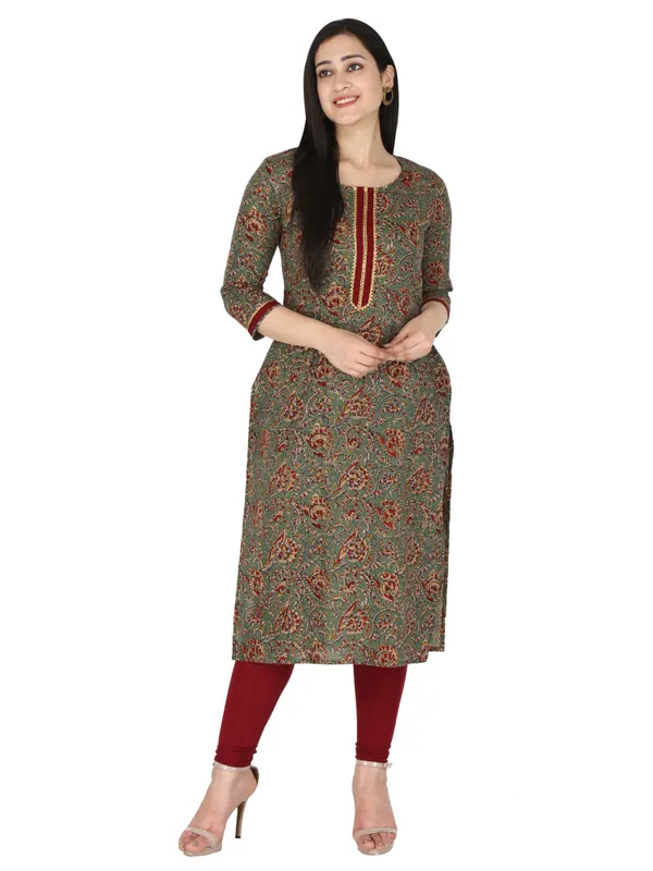 Green_Floral_Printed_Pure_Cotton_Straight_Kurta