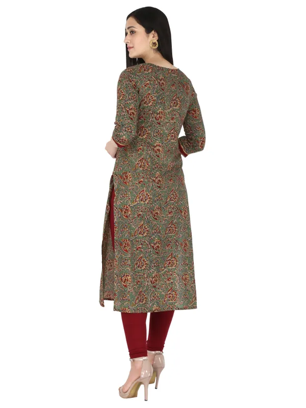 Green_Floral_Printed_Pure_Cotton_Straight_Kurta