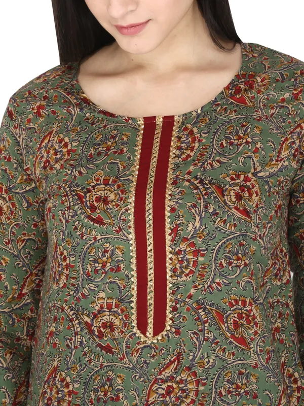 Green_Floral_Printed_Pure_Cotton_Straight_Kurta