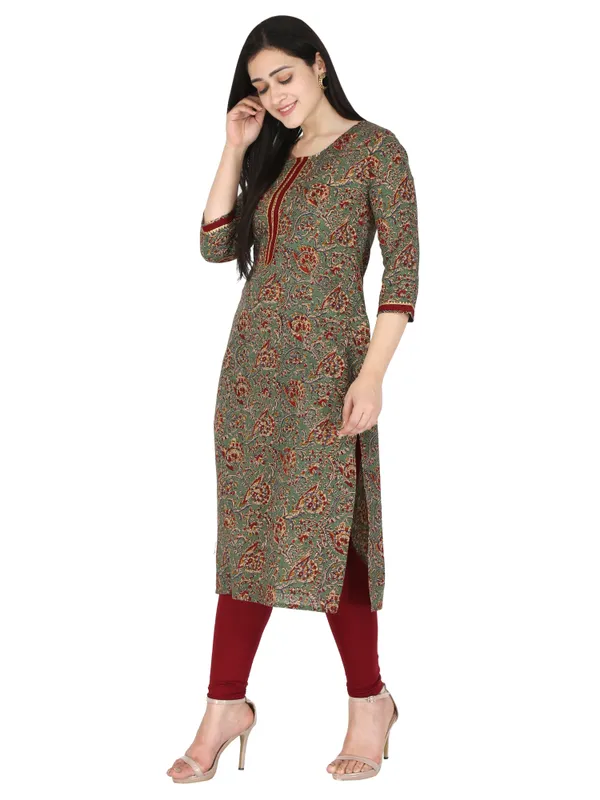 Green_Floral_Printed_Pure_Cotton_Straight_Kurta