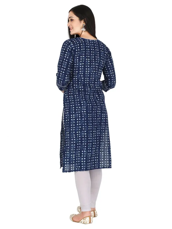 Indigo_Blue_Geometric_Printed_Pure_Cotton_Straight_Kurta