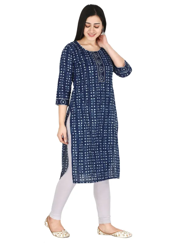 Indigo_Blue_Geometric_Printed_Pure_Cotton_Straight_Kurta