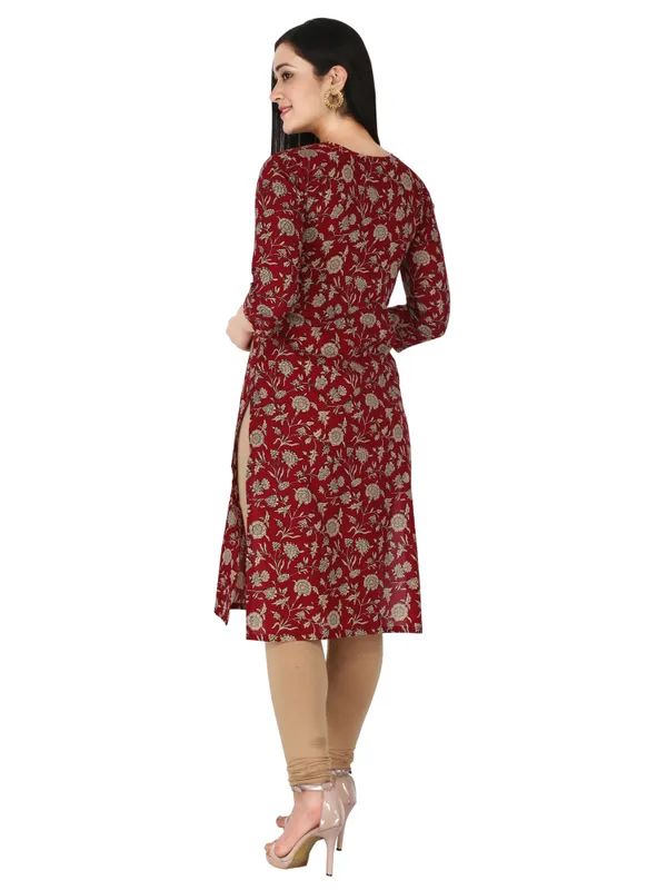 Maroon_Floral_Printed_Pure_Cotton_Straight_Kurta