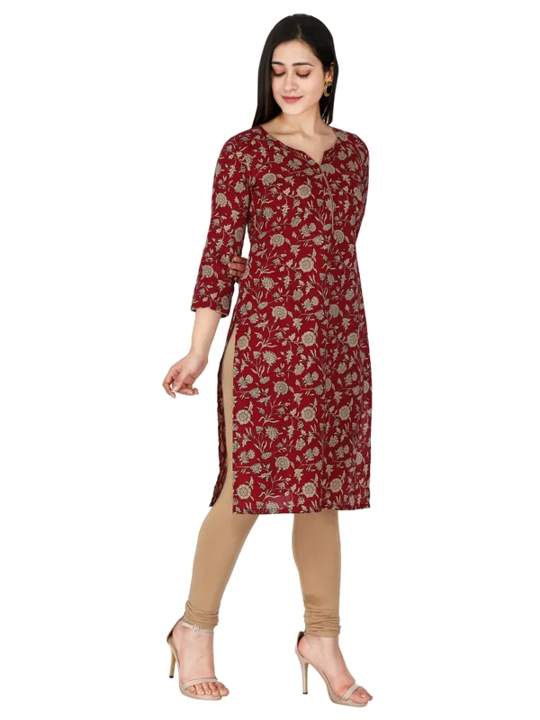 Maroon_Floral_Printed_Pure_Cotton_Straight_Kurta