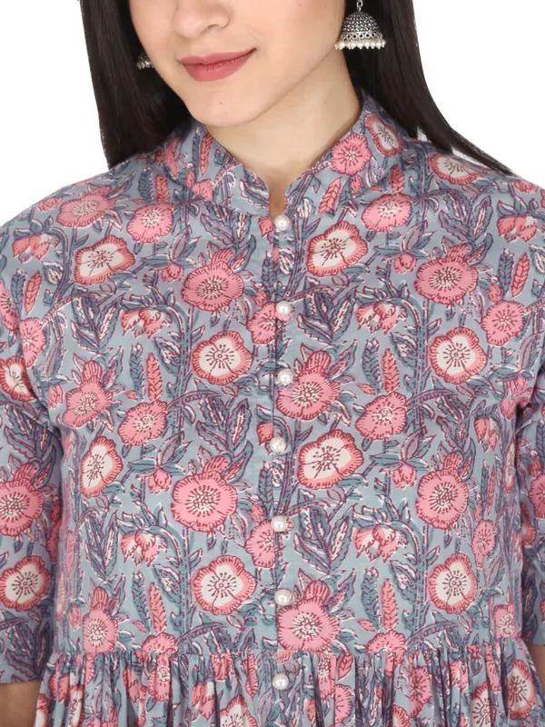 Pink_And_Grey_Floral_Block_Printed_Pure_Cotton_Anarakali_Flared_Kurta_And_Trouser_Set