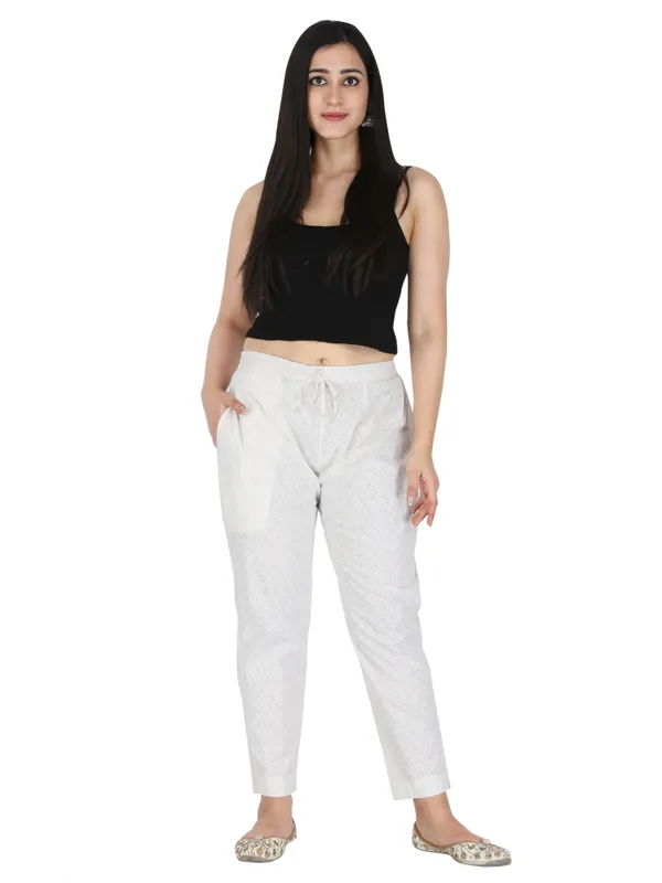 White_Self_Printed_Pure_Cotton_Pant