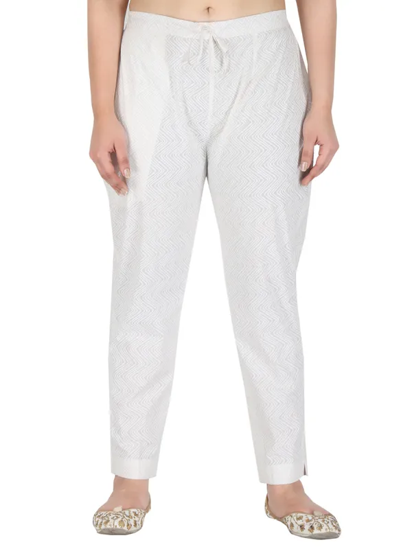 White_Self_Printed_Pure_Cotton_Pant