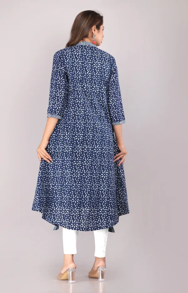 Indigo_Ethnic_Motif_Block_Printed_Pure_Cotton_Kurta_And_Shrug_Set