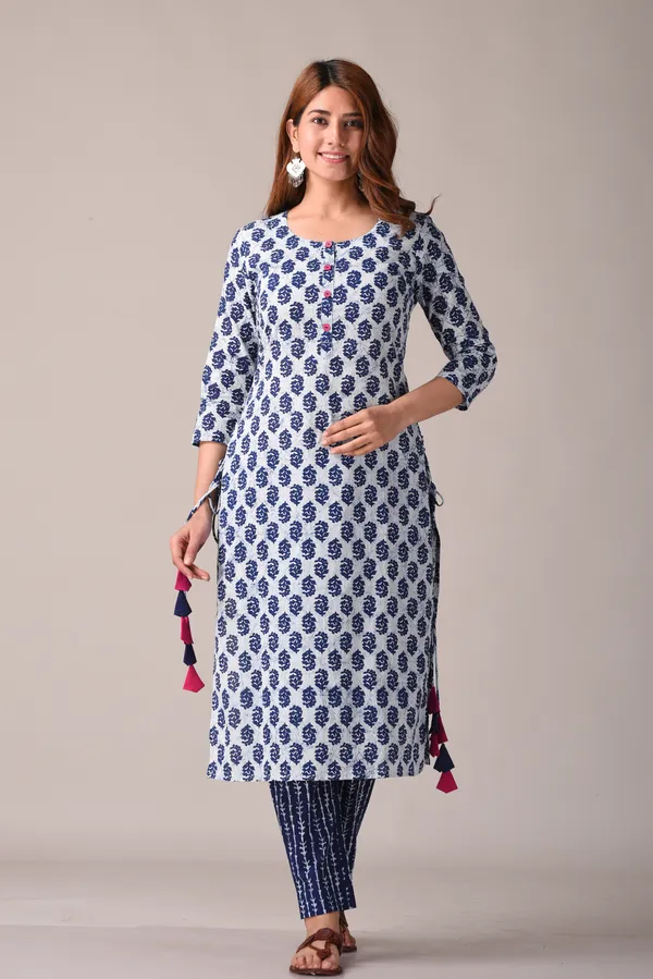 Blue_Paseley_Printed_Pure_Cotton_Straight_Kurta