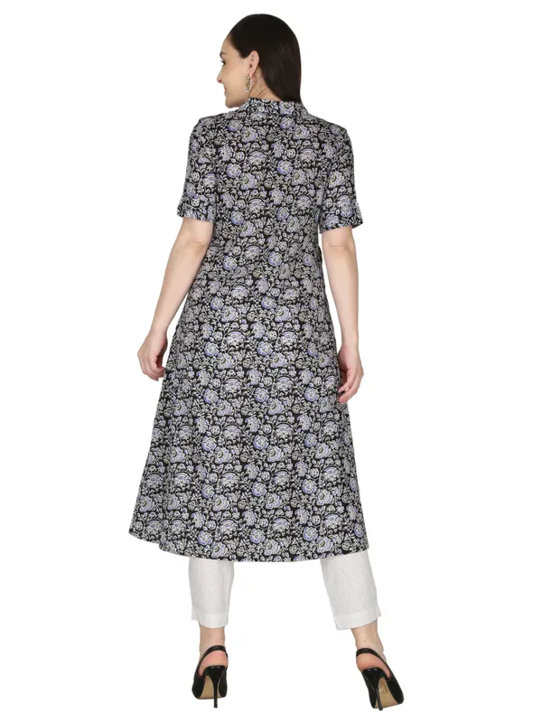 Black_and_White_Floral_Printed_Pure_Cotton_A-Line_Kurta