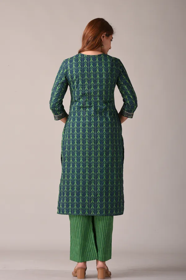 Green_Abstract_Printed_Pure_Cotton_Straight_Kurta