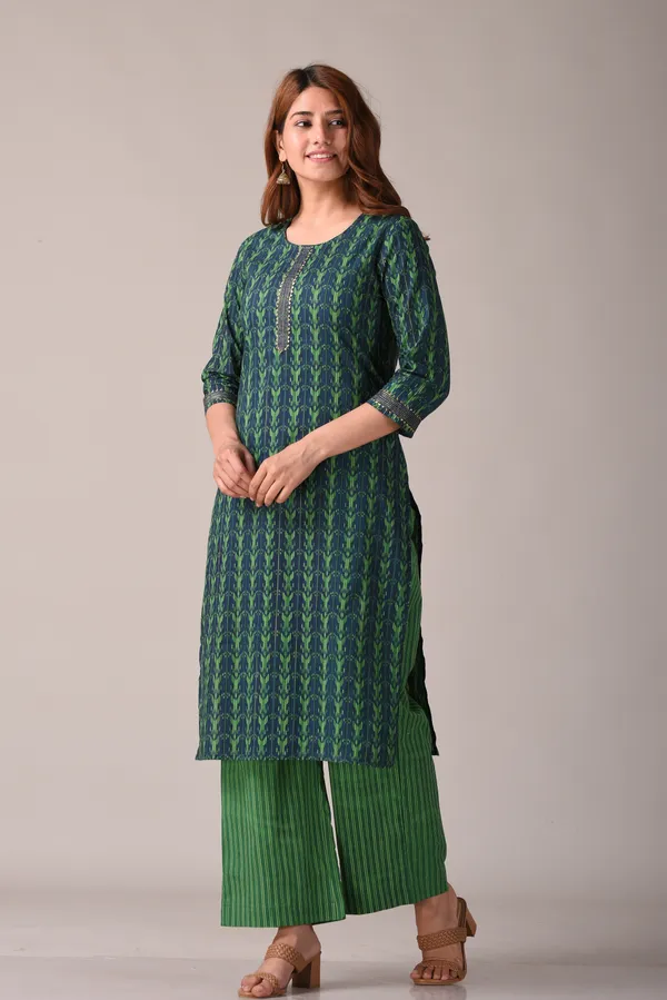 Green_Abstract_Printed_Pure_Cotton_Straight_Kurta
