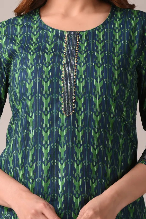 Green_Abstract_Printed_Pure_Cotton_Straight_Kurta