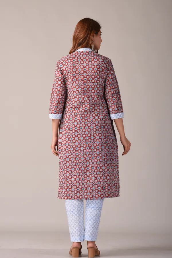 Maroon_Ajrak_Printed_Straight_Kurta