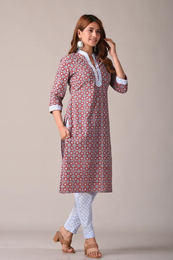 Maroon_Ajrak_Printed_Straight_Kurta
