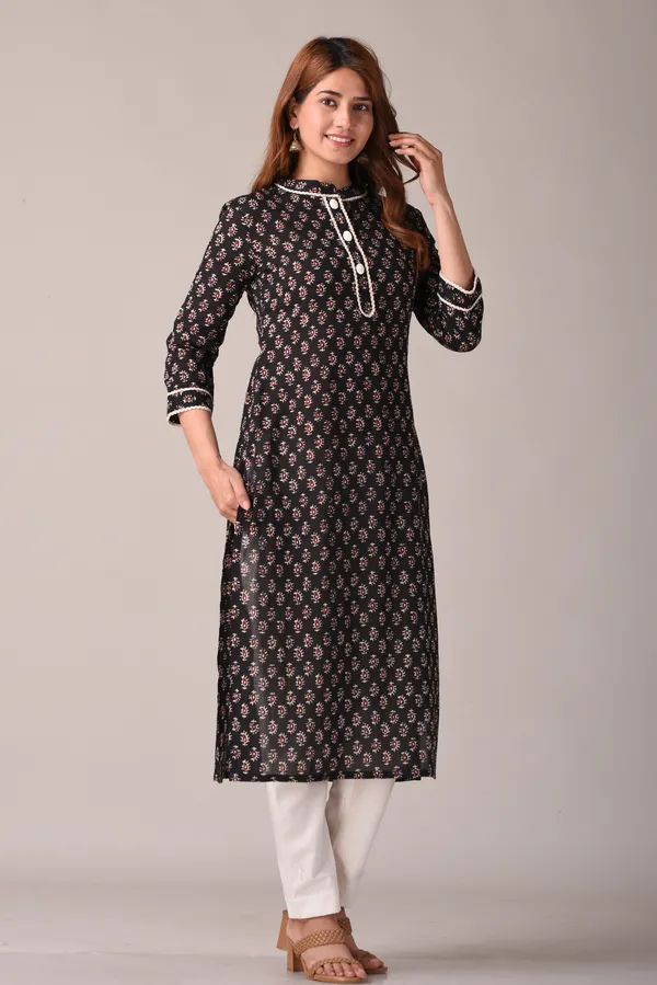 Black_Cotton_Paisley_Print_Straight_Kurta