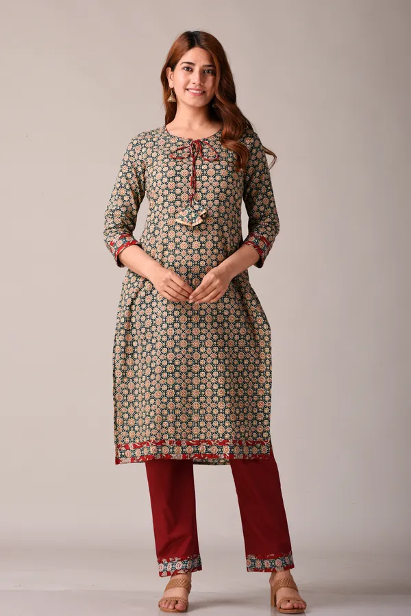 Green_Ajrak_Printed_Straight_Kurta