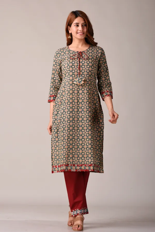 Green_Ajrak_Printed_Straight_Kurta