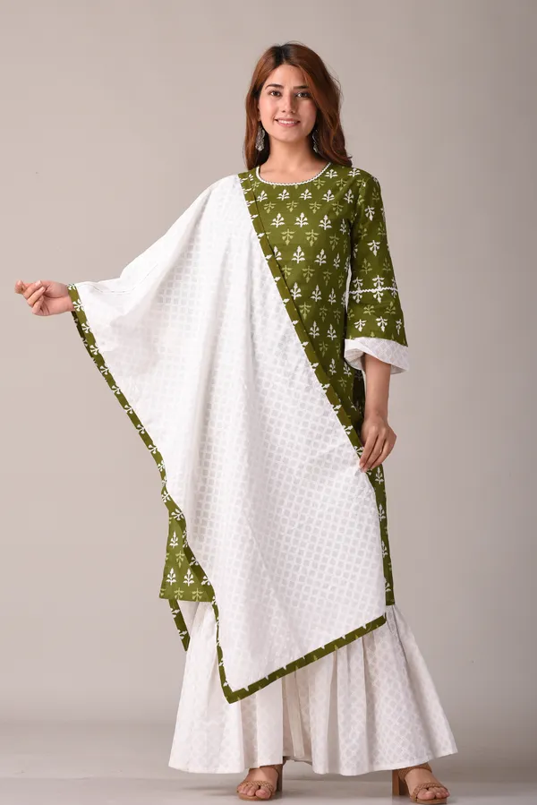 Green_Pure_Cotton_Ethnic_Motif_Jaipuri_Printed_Green_and_White_Kurta,_Sharara_And_Dupatta_Set