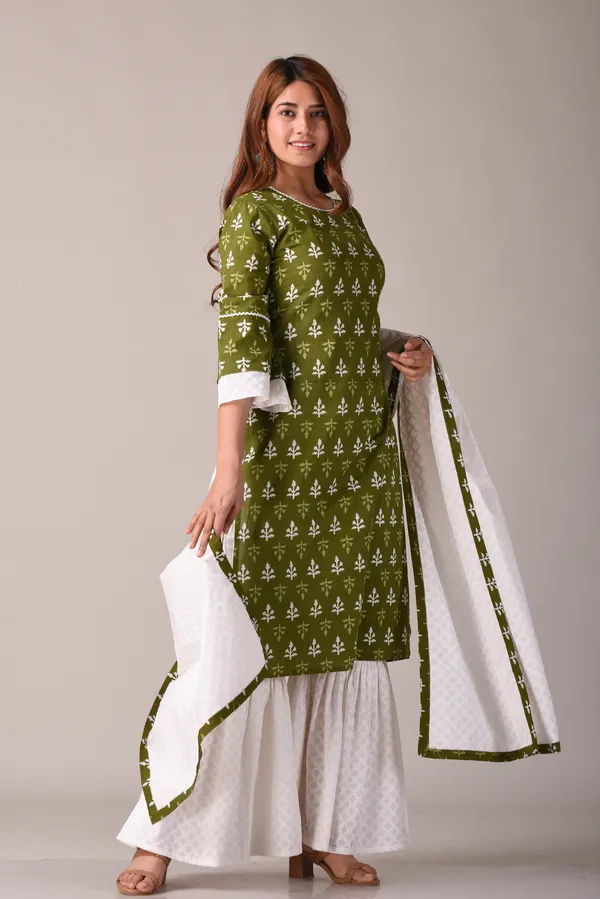 Green_Pure_Cotton_Ethnic_Motif_Jaipuri_Printed_Green_and_White_Kurta,_Sharara_And_Dupatta_Set