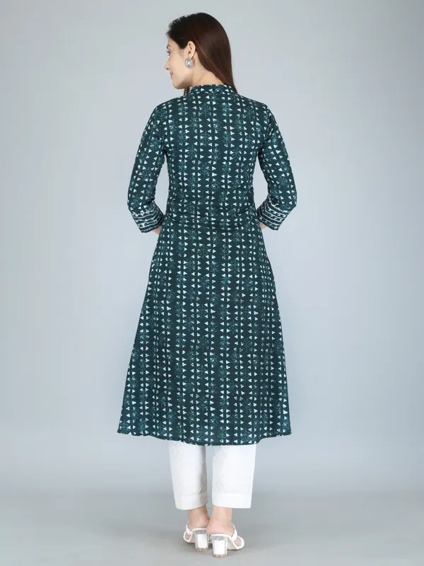 Bottle_Green_Print_Pure_Cotton_A-Line_Kurta