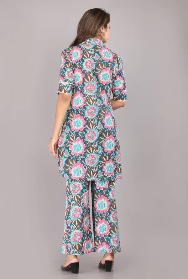 Turquoise_Floral_Printed_Pure_Cotton_Co-ord_Set