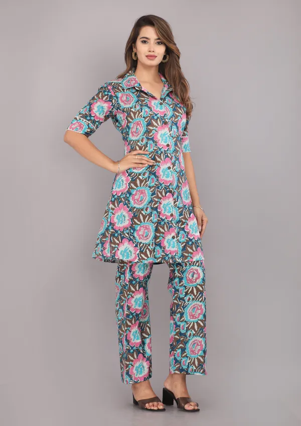 Turquoise_Floral_Printed_Pure_Cotton_Co-ord_Set