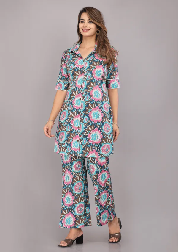 Turquoise_Floral_Printed_Pure_Cotton_Co-ord_Set