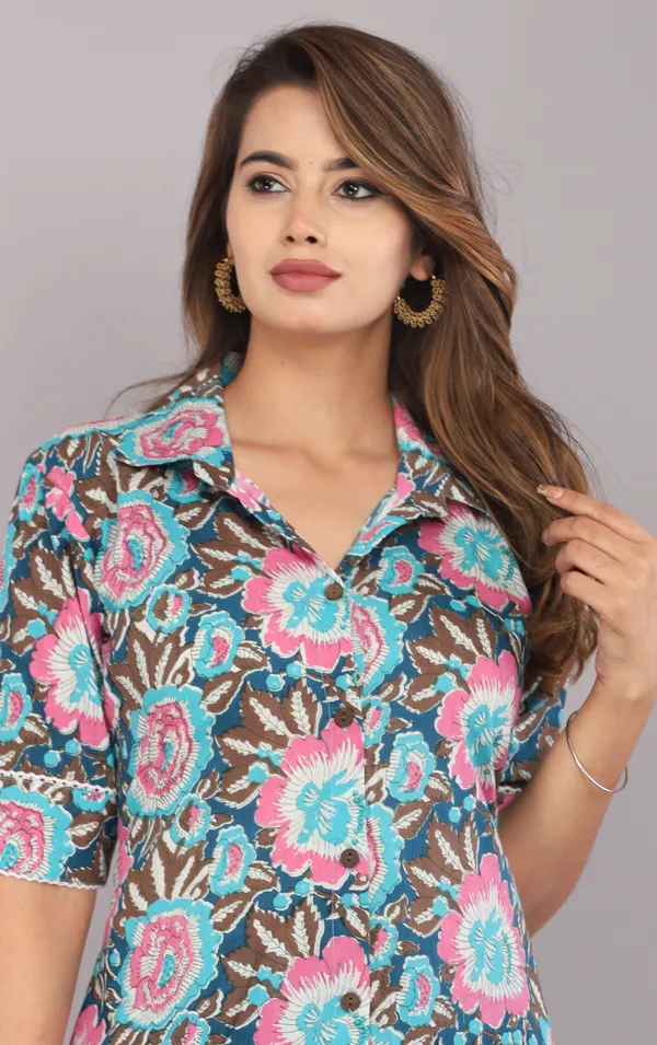 Turquoise_Floral_Printed_Pure_Cotton_Co-ord_Set