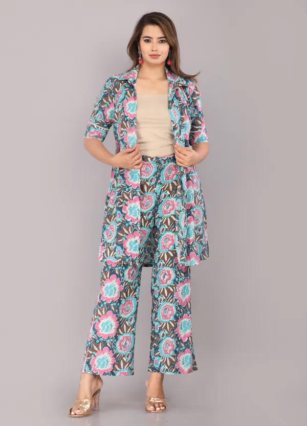 Turquoise_Floral_Printed_Pure_Cotton_Co-ord_Set