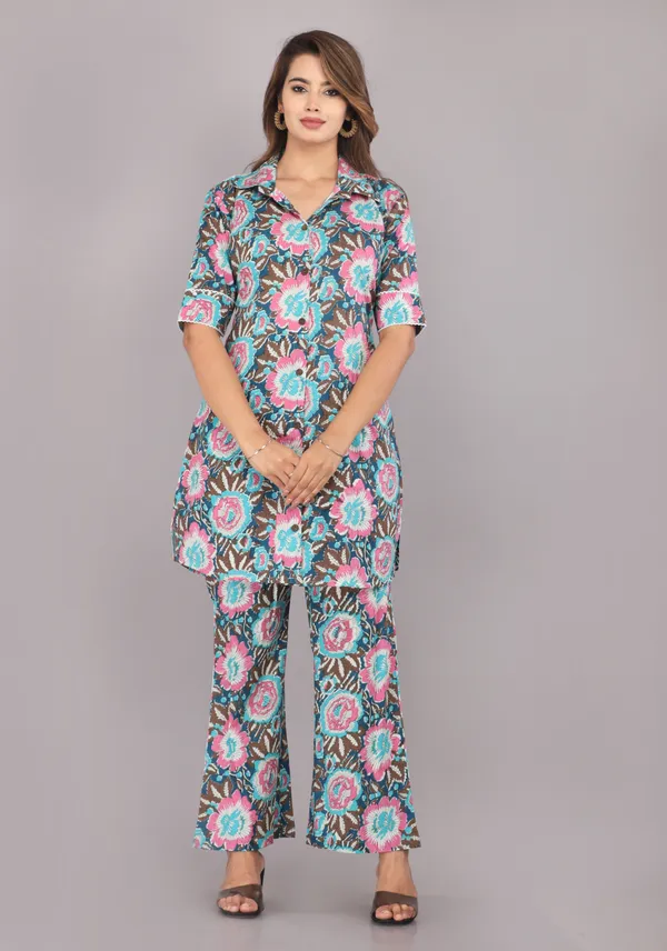 Turquoise_Floral_Printed_Pure_Cotton_Co-ord_Set