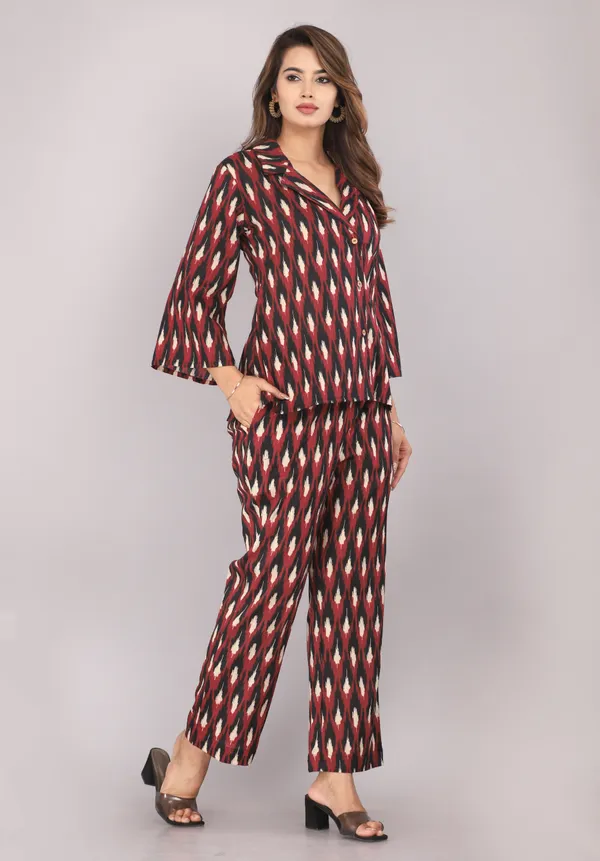 Maroon_Ikkat_Printed_Pure_Cotton_Co-ord_Set