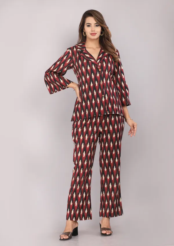 Maroon_Ikkat_Printed_Pure_Cotton_Co-ord_Set