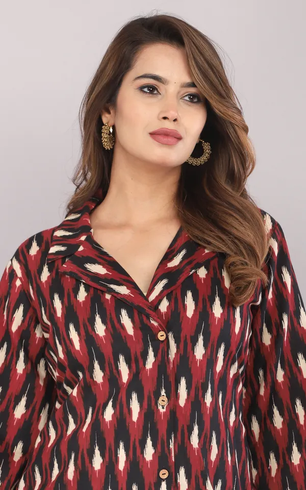 Maroon_Ikkat_Printed_Pure_Cotton_Co-ord_Set