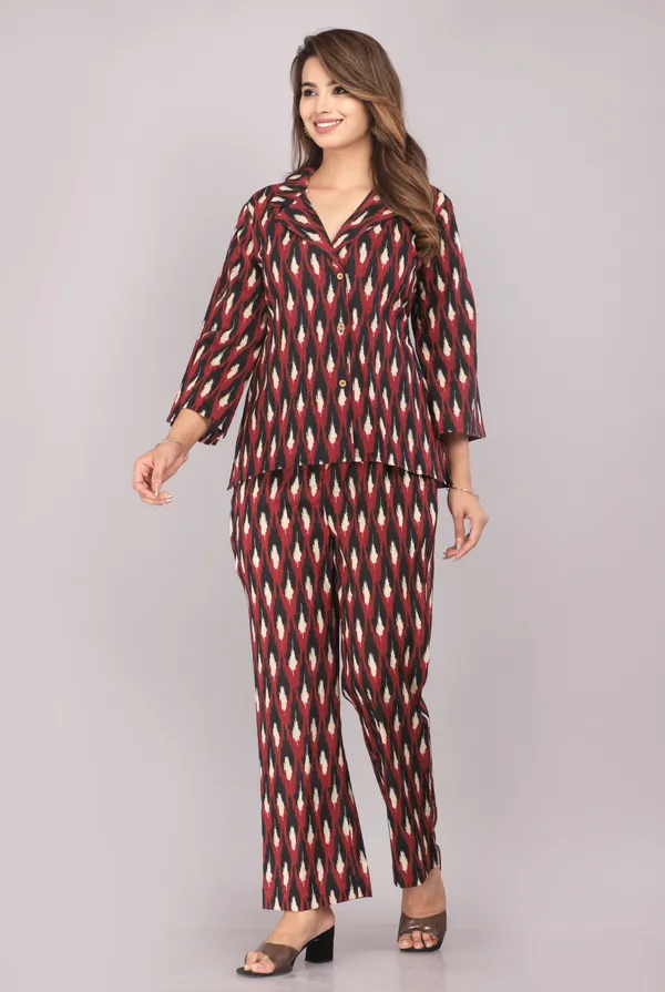 Maroon_Ikkat_Printed_Pure_Cotton_Co-ord_Set