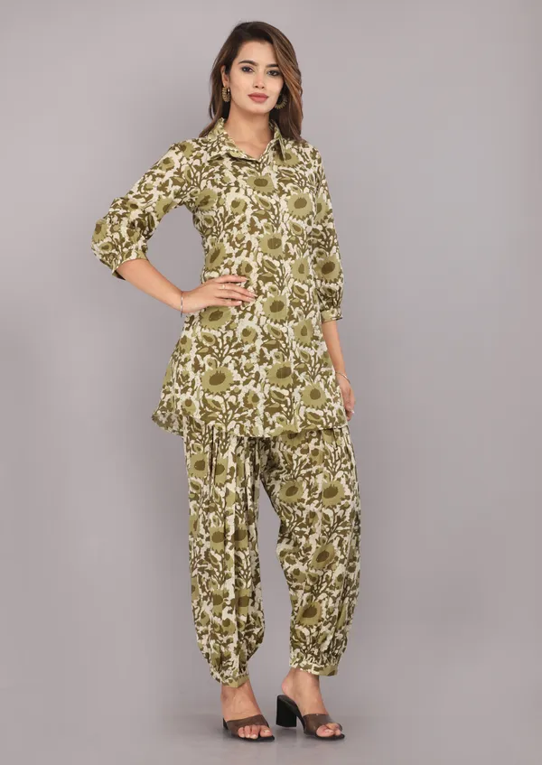 Olive_Floral_Printed_Pure_Cotton_Co-ord_Set