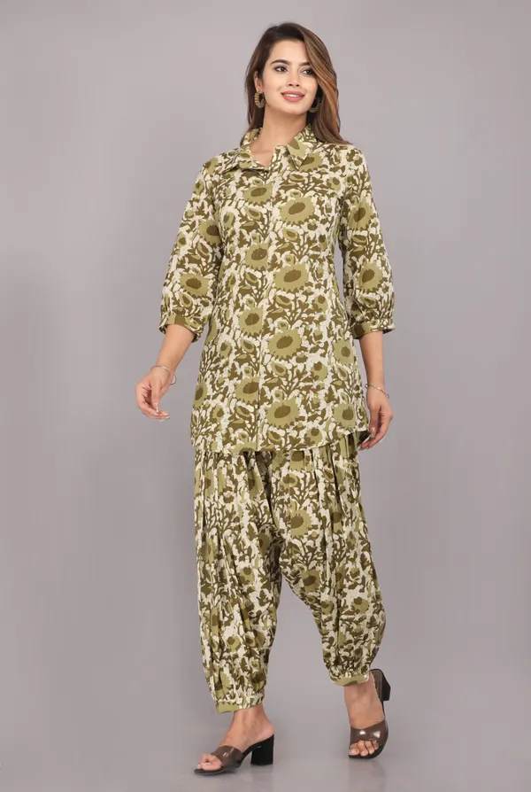 Olive_Floral_Printed_Pure_Cotton_Co-ord_Set