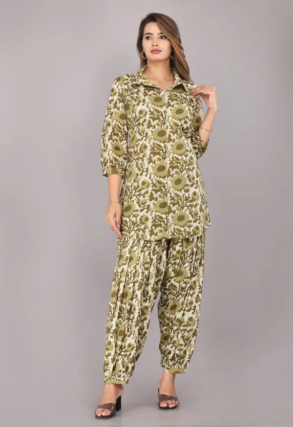 Olive_Floral_Printed_Pure_Cotton_Co-ord_Set