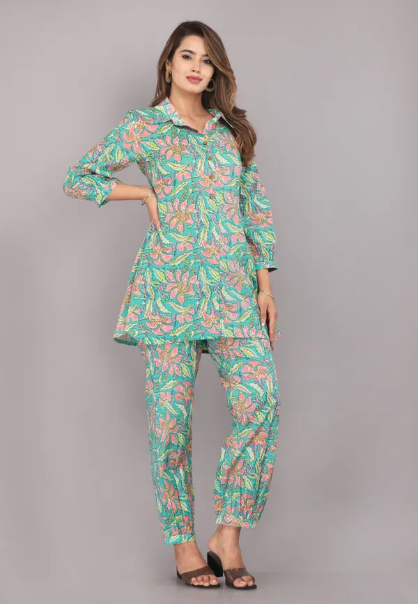 Sea_Green_Floral_Printed_Pure_Cotton_Co-ord_Set