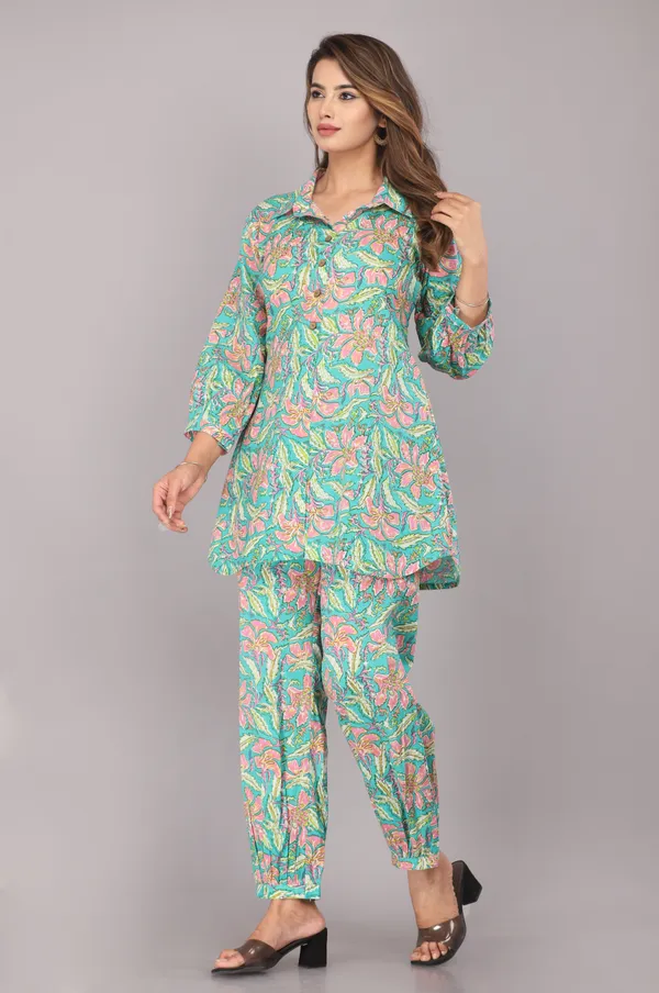 Sea_Green_Floral_Printed_Pure_Cotton_Co-ord_Set