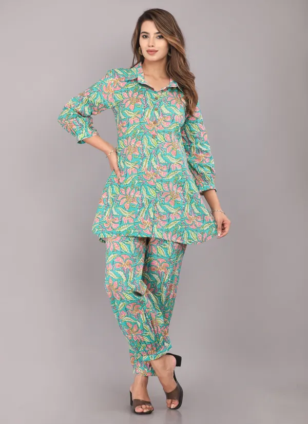 Sea_Green_Floral_Printed_Pure_Cotton_Co-ord_Set