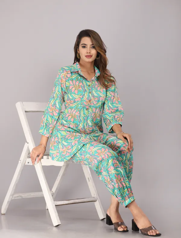 Sea_Green_Floral_Printed_Pure_Cotton_Co-ord_Set