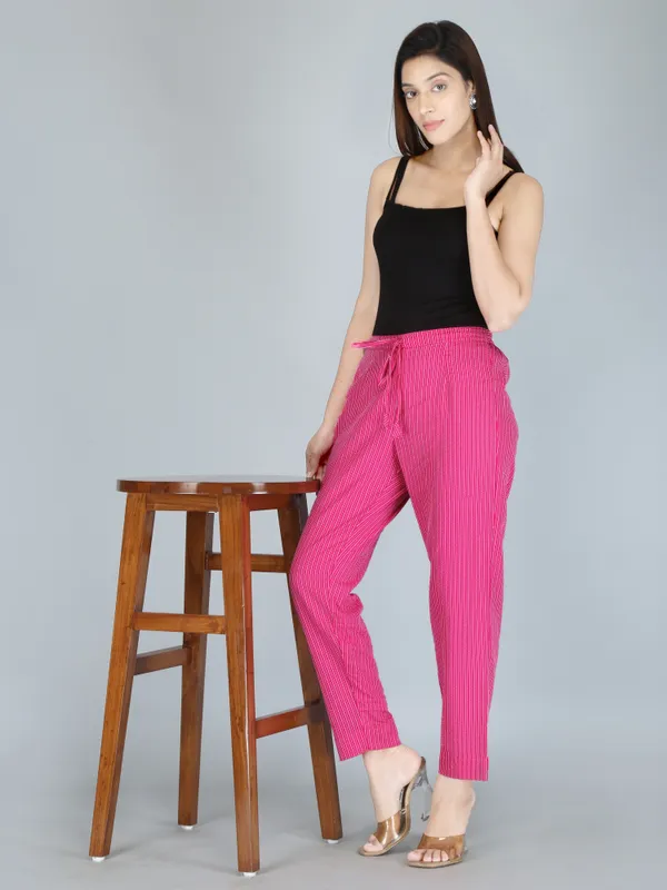 Fuscia_Pink_Color_Pure_Cotton_Kantha_Dobby_Dyed_Pants