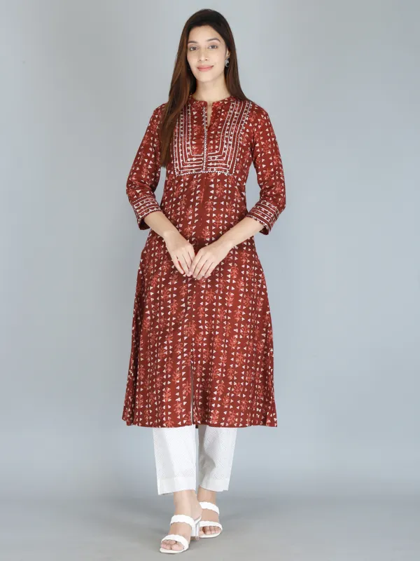 Rust_Print_Pure_Cotton_A-Line_Kurta