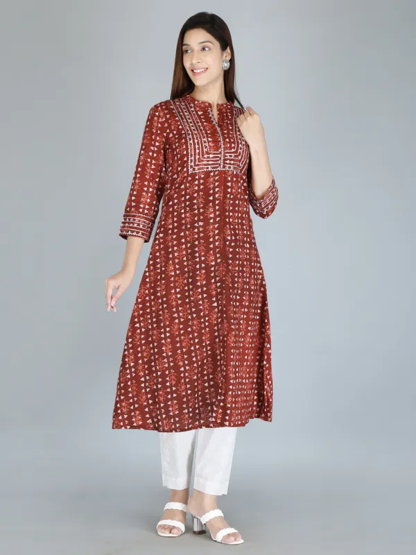 Rust_Print_Pure_Cotton_A-Line_Kurta