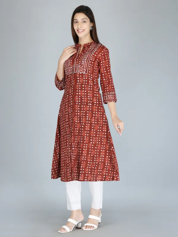 Rust_Print_Pure_Cotton_A-Line_Kurta