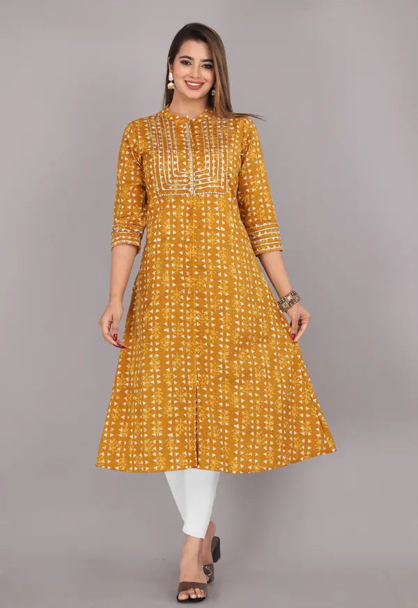 Mustard_Print_Pure_Cotton_A-Line_Kurta