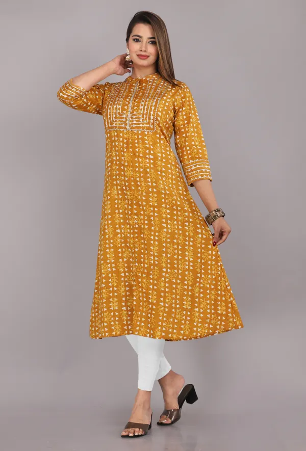 Mustard_Print_Pure_Cotton_A-Line_Kurta